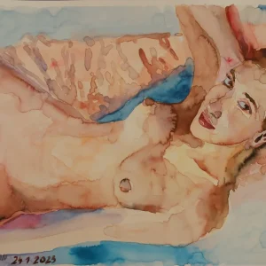 Portret No.73, originalna akvarel slika na papiru sa ekspresivnim portretom